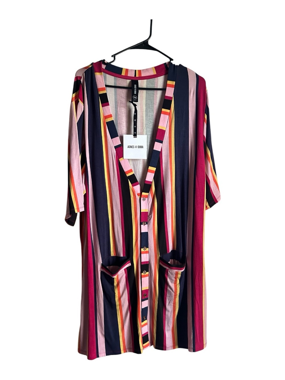 Agnes & Dora Size XXXL Multicolor Striped Button-Front Women’s Top